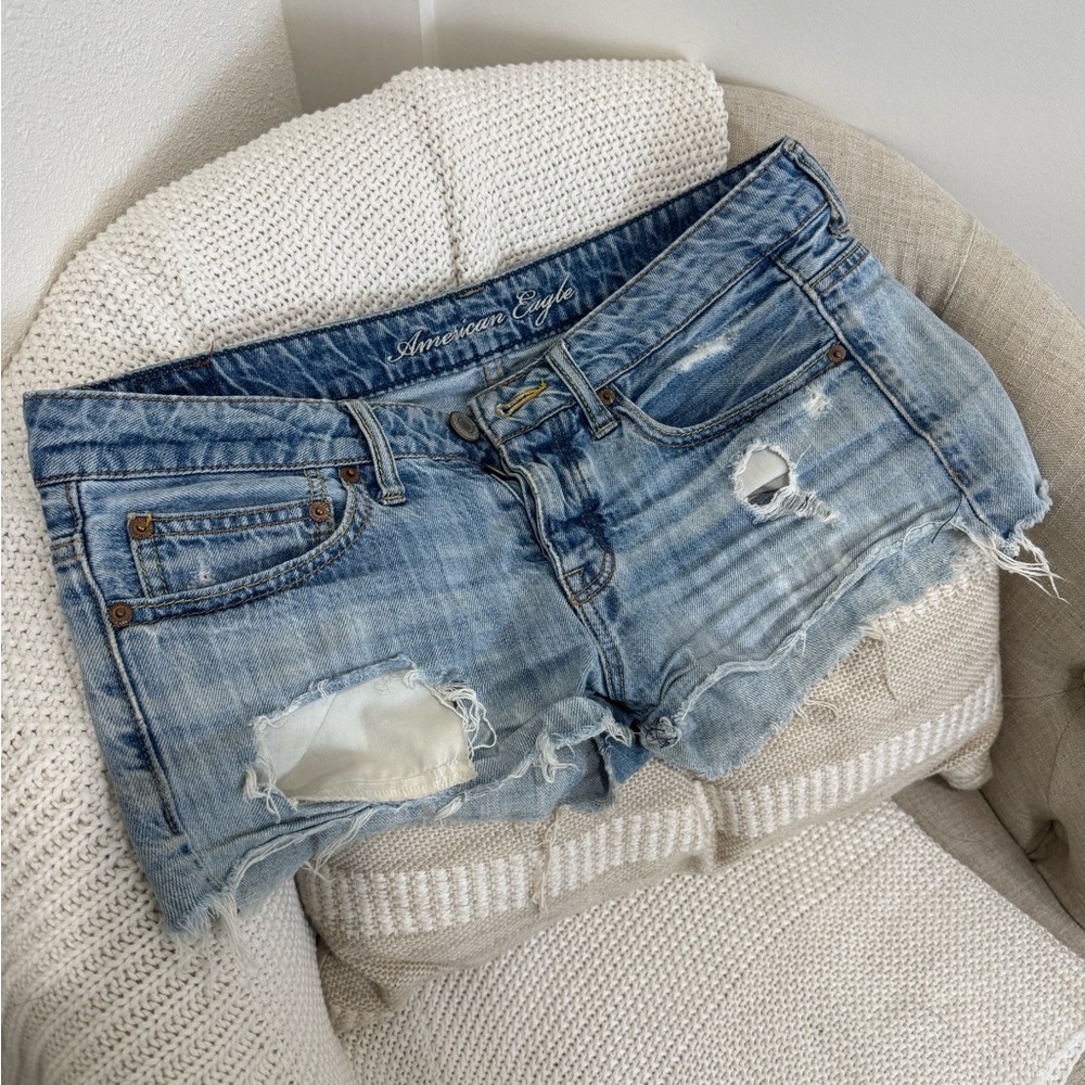 American Eagle Outfitters Blue Distressed Denim Shorts